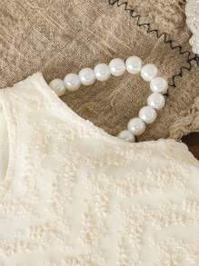 2pcs Baby Girls Beige Embroidery Ruffle Hem Cute Sweet Sleeveless Top And Elasticated Hem Pants Set, Spring/Summer - Beige - View 7