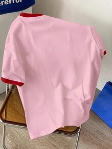 Manfinity Joysei Camiseta casual de manga corta con cuello redondo y estampado de letras de cereza de verano para hombres
