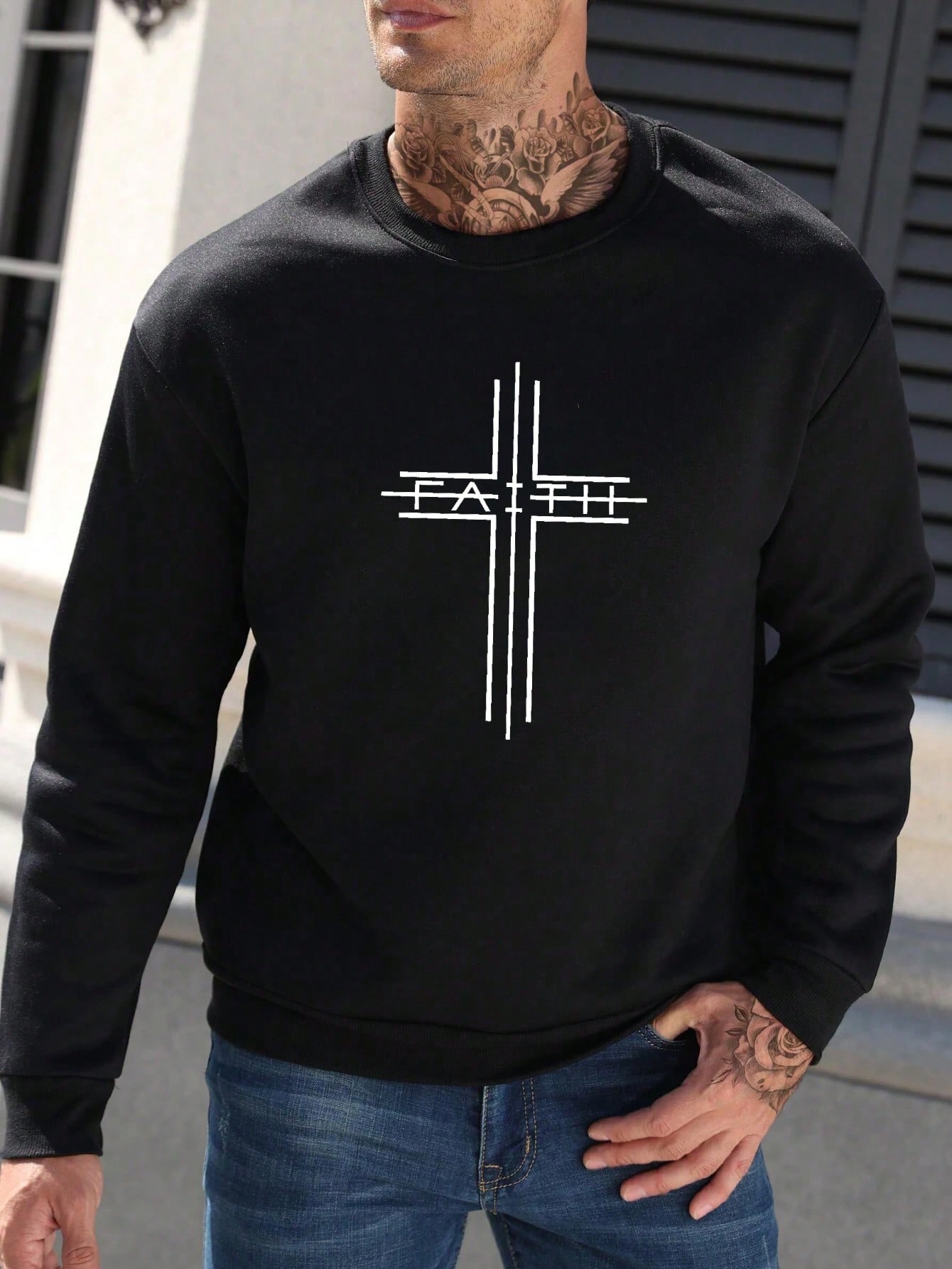 Manfinity Dauomo Men Sweatshirt Faith Sweatshirt, Jesus, Christian Sweatshirt, Vertical Cross, Cross, Faith Cross, Religious Sweatshirt, Church, Disciple, Love, Grace, Holiday T-Shirts, Trending Now, Fashion Tee Tops, Siblings Gift