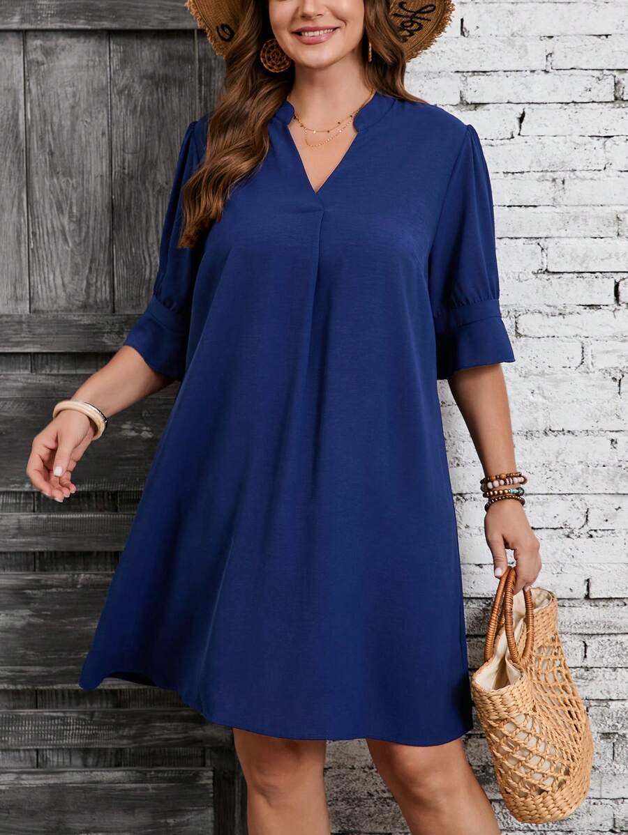 SHEIN VCAY Robe droite ?� col V et manches 1/2 de couleur unie pour grandes tailles | Mode en 