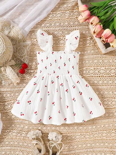 Souflis Souflis Baby Girl Cherry Print Ruffle Trim Dress