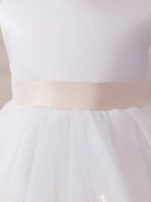 Glamorique Kids 4 Season Baby Girl 1 Year Old Christening Gown, Embroidered Party Ball Gown Dress With 3D Bow Back, Princess Formal Dress - Champagne - View 6