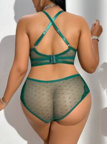 Plus Size Lace Patchwork Sexy Sheer Romantic Lingerie Set