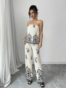 Calvaya 2pcs/Set Women Elegant Resort Floral Print Camisole And Pants Set