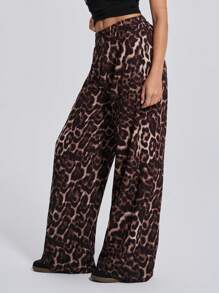 EURMUSE Leopard Printed For Season Fabric Elastic Back Waist Wide Leg Pants - Multicolor - View 7