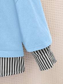 SHEIN EZwear Plus Size Women Striped Patchwork Hoodie, 2-In-1 Design