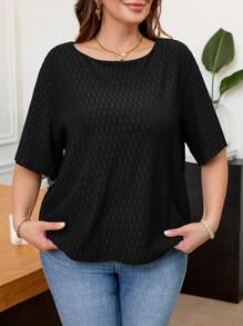 SHEIN Frenchy Plus Size Women's Solid Color Round Neck Short Sleeve Casual T-Shirt