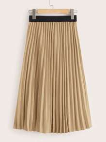 SHEIN Clasi Women Contrast Color Elastic Waist Casual Pleated Mini Skirt