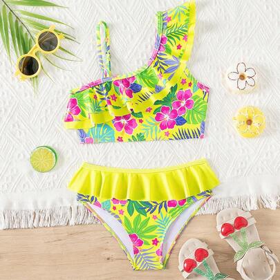 Young Girls Floral Printed Bikini Top And Bottom Swimwear Set