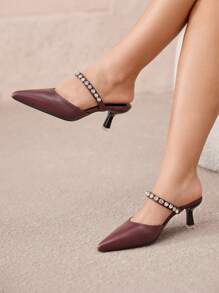 CUCCOO CURVES Plus Size Brede Versie Puntige Neus Bordeaux Stiletto Muiltjes, Elegante Hoge Hakken, Open Hak, Geschikt Voor Alle Seizoenen Valentijnsdag