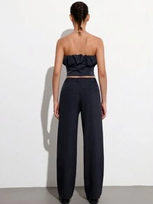 Aveloria Affinna Conjunto de traje de dama con bustier asimétrico a rayas con silueta de globo y pantalón de pierna recta, con estilos punk, romántico, de oficina, Vamp, elegante, sofisticado y de Y2K