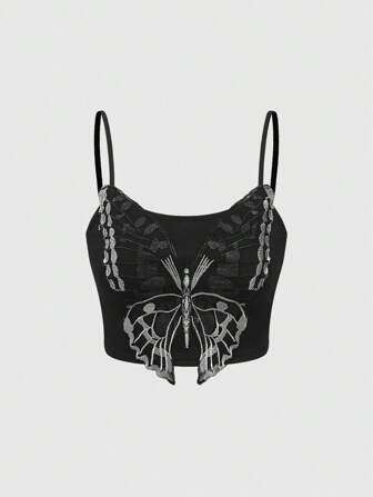 Sommer Mode Spitze Schmetterling Dekor Trägerhemd