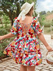 SHEIN VCAY Plus Size Floral Patchwork Print Resort Dress