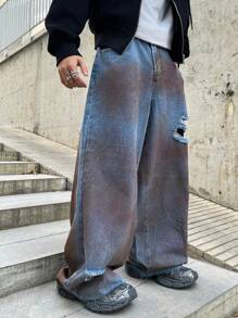 Manfinity EMRG Pantalones vaqueros holgados, anchos y desgastados con bolsillos para hombre