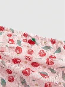 ROMWE Kawaii Plus Size Cute Sexy Vacation Lace Cherry Allover Print Bowknot Ruched Stretch Babydoll Tube Top - Multicolor - View 2