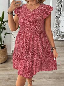SHEIN VCAY Plus Size Luipaard Print Cap Sleeve Casual Jurk