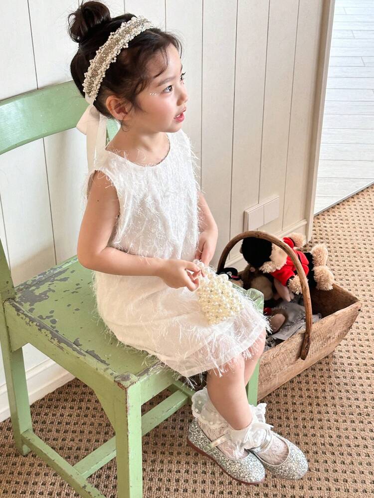 Young Girl Plain Round Neck Sleeveless Simple Furry Dress,Girls Summer Outfits