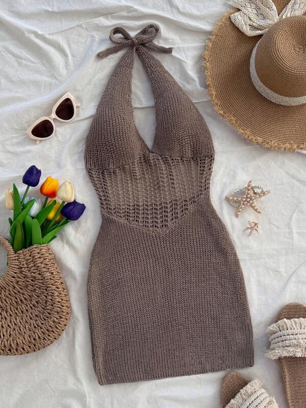 Soleia Rochie din tricot montată, fără spate, cravată de vacanță
