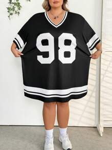 SHEIN CURVE+ Plus Size Summer Letter Print T-Shirt Dress, Sports/Event Outfit