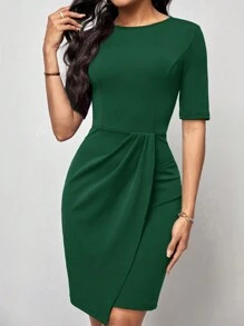 SHEIN Clasi Vestido ajustado envolvente de color liso elegante para mujer