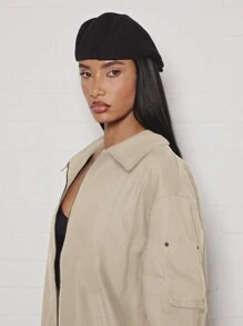 SUMWON WOMEN Premium Utility Shacket Oversized Cotton Blend Workwear Spring Autumn Lightweight Casual Zip-Up Outerwear With StAnd Collar Modern Urban Style