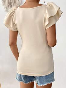 SHEIN Maternity Double Ruffle Hem Round Neck Short Sleeve Casual T-Shirt