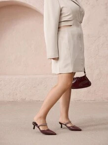 CUCCOO CURVES Plus Size Brede Versie Puntige Neus Bordeaux Stiletto Muiltjes, Elegante Hoge Hakken, Open Hak, Geschikt Voor Alle Seizoenen Valentijnsdag