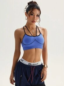 SHEIN Sovereign Charm Women's Criss Cross Backless Yoga Sports Bra Women Workout Outfits - Blue - View 5