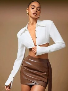 Hauture Sommer Damen, Damenbekleidung, sexy Crop Top, Drop-Shoulder, figurbetonter Passform, Kontrast-Goldknöpfe, Langarm, Damenshirts, sexy Damenshirts, Crop Damenshirts, Damenblusen, Crop Top, Weißes Top, für Dates, Konzerte, Auftritte, Partys, Clubs, Abend, Musikfestivals