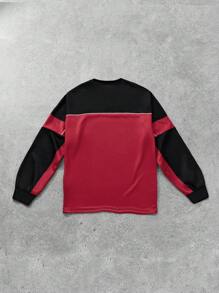 Manfinity Streetrush Manfinity Streetrush Loose Batwing Sleeve Colorblock Numeral Graphic Contrast Color Sweatshirt, Casual For Spring/Autumn,Valentine's Day Men,Boy Friend Gifts.
