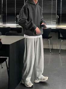 DAZY 男士灰色休闲字母刺绣连帽衫秋冬