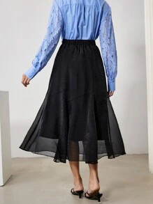 EastFlair Women Plain Color Mesh Patchwork Loose Casual Skirt, For Vacation/Summer - Black - View 2