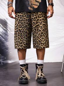 AXEPEAK Shorts tipo bermuda sueltos y rectos de hombre con estampado digital de leopardo, adecuados para el verano, con estilo streetwear