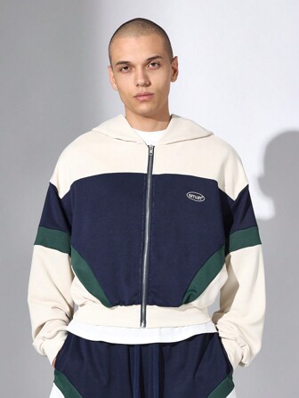 SUMWON 拼色拉链连帽衫运动休闲健身运动衫休闲运动夹克秋冬街头服饰都市时尚必备品