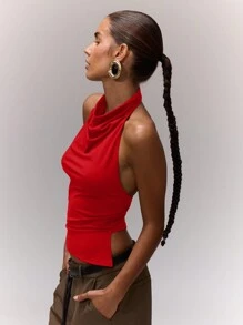 MUSERA 垂褶不对称下摆露背吊带上衣，适合假日、伊比沙岛海滩、节日、锐舞派对、夜店、夜生活等场合，秋季必备单品