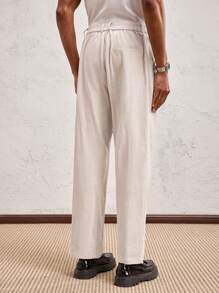 AKNOTIC Business Casual Men's Fawn 100% Cotton Herringbone Woven Long Mid-Waist Straight Leg Tapered Casual Pants, Suitable For Daily Wear And Vacation, Graduation Gift - Apricot - View 5