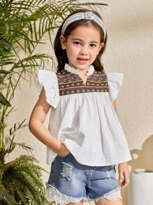 Jong meisje Ditsy Floral Stand Collar Volant Zoom Getailleerd Shirt