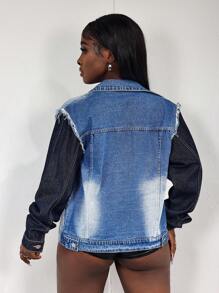 SHEIN Slayr Chaqueta vaquera de mujer de manga larga con botones delanteros y bolsillo, estilo retro sencillo - Azul - Ver 2