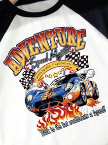 Young Girls Contrast Car Logo Print Short Sleeve T-Shirt