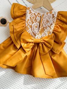 LMoss Kids LMoss Young Girl Woven Solid Color Ruffle Trim Casual Shirt - Yellow - View 9