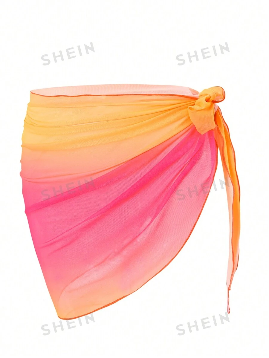 SHEIN Swim Conjunto de falda con cobertura de malla degradada (estampado, aleatorio) para playa y vacaciones de verano