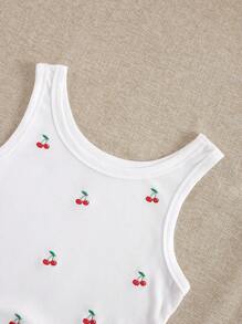 SHEIN Plus Size Women Cherry Embroidered Round Neck Tank Top
