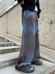 Manfinity EMRG Pantalones vaqueros holgados, anchos y desgastados con bolsillos para hombre