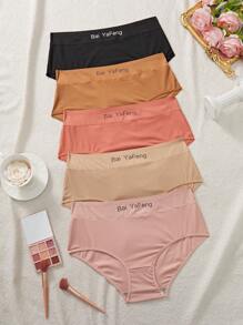 5pcs/Pack Plus Size Letter Print Slim Fit Lingerie Panties, Casual Everyday Wear
