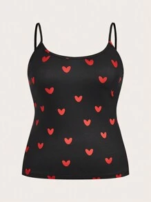 SHEIN Essnce Plus Size Women Heart Print & Solid Color Casual Camisole For Summer