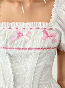 ROMWE Palace Style Vintage Style Cute Ribbon Bow Multi-Layered Puffy Princess Mini Dress