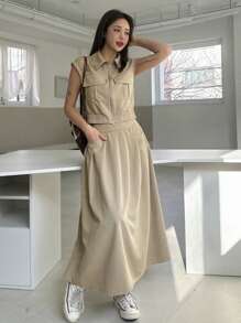 DAZY 1 套女士纯色无袖夹克和裙子，女士两件套