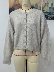 Chiquease Cardigan court décontracté à manches longues et décontracté avec encolure ronde et épaules tombantes pour femmes, automne hiver