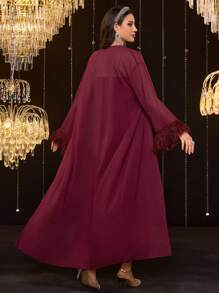 Modelyn 女士长袖简约外套和连衣裙休闲两件套 - 酒紅色 - 查看 3