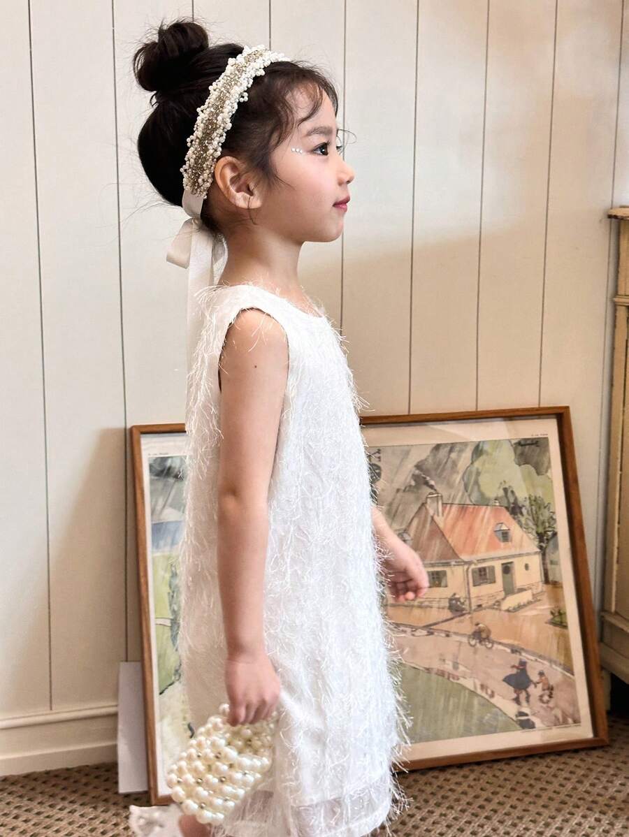 DAZY Young Girl Plain Round Neck Sleeveless Simple Furry Dress,Girls Summer Outfits
